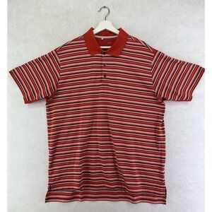 Adidas Clima Cool Golf Polo Shirt Red Black Striped Button‎ Up Mens Large XL